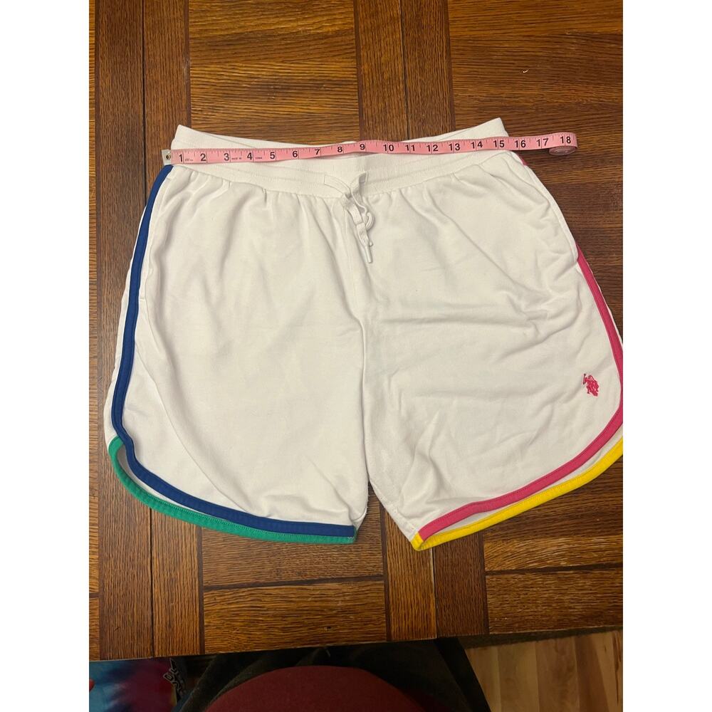U.S. Polo Assn White Lounge Shorts Rainbow Trim Multicolor Athletic Pajama L NEW - Picture 5 of 9